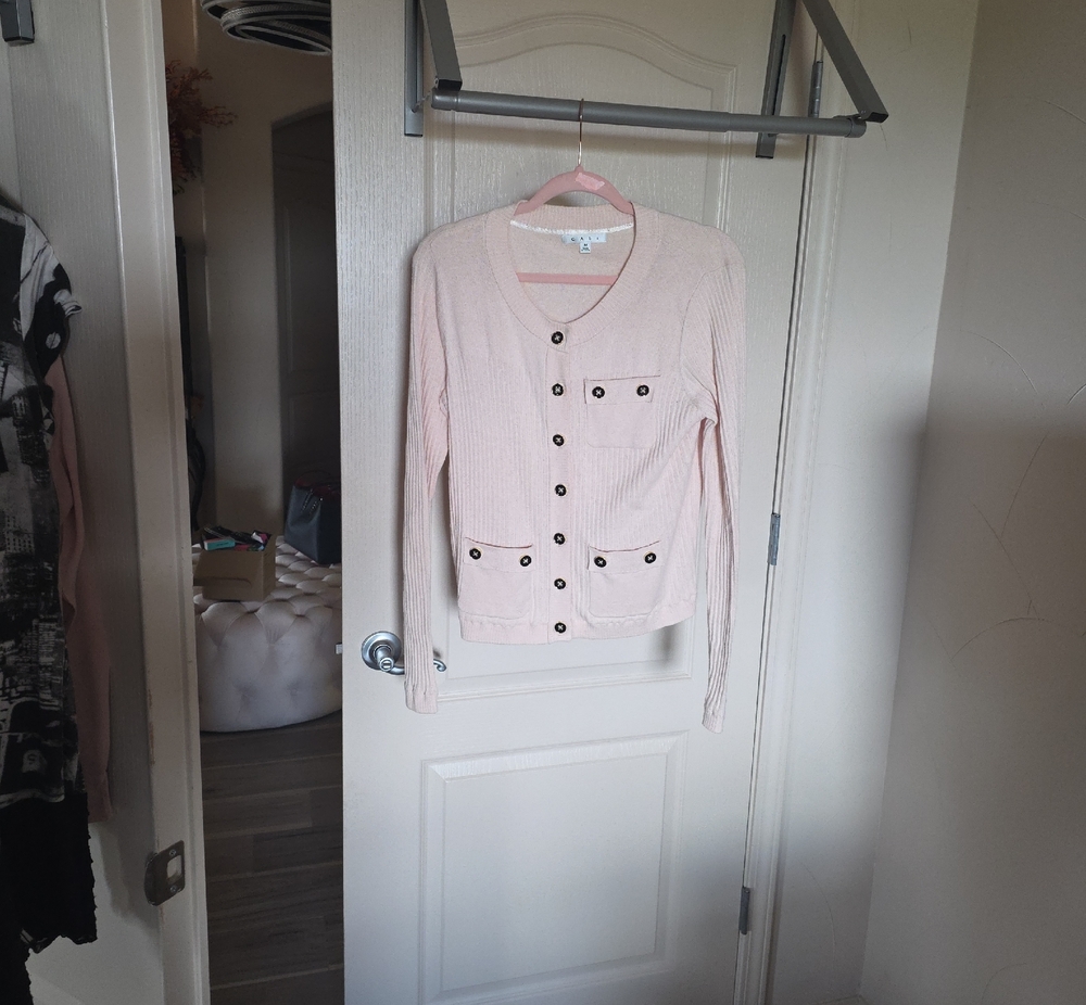 CAbi Pale Blush Ribbed Button-Front Cardigan